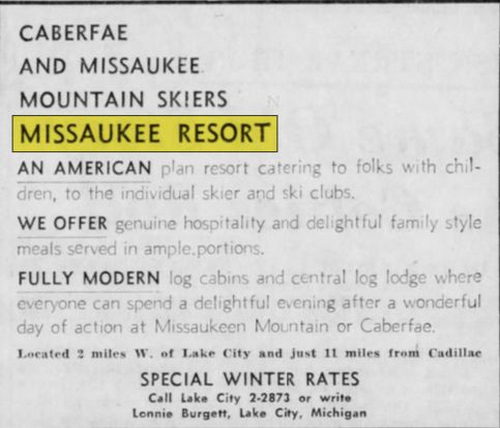 Missaukee Resort - Oct 1964 Ad